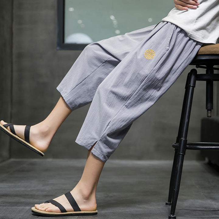 Pantalones cortos de lino con cordón y bolsillos de Buddha Stones para hombre, de verano - image 24