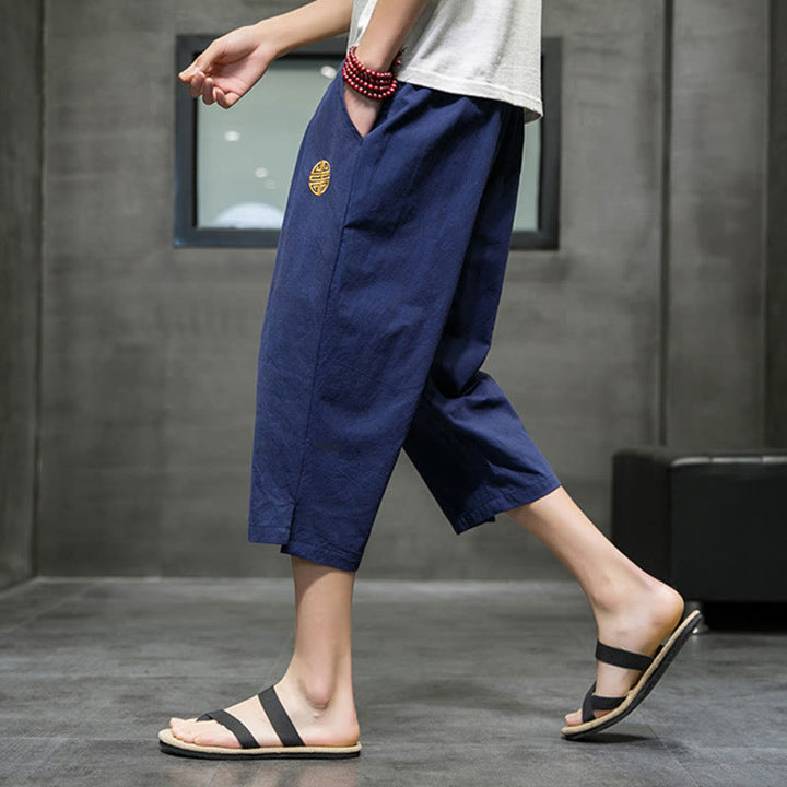 Pantalones cortos de lino con cordón y bolsillos de Buddha Stones para hombre, de verano - image 7