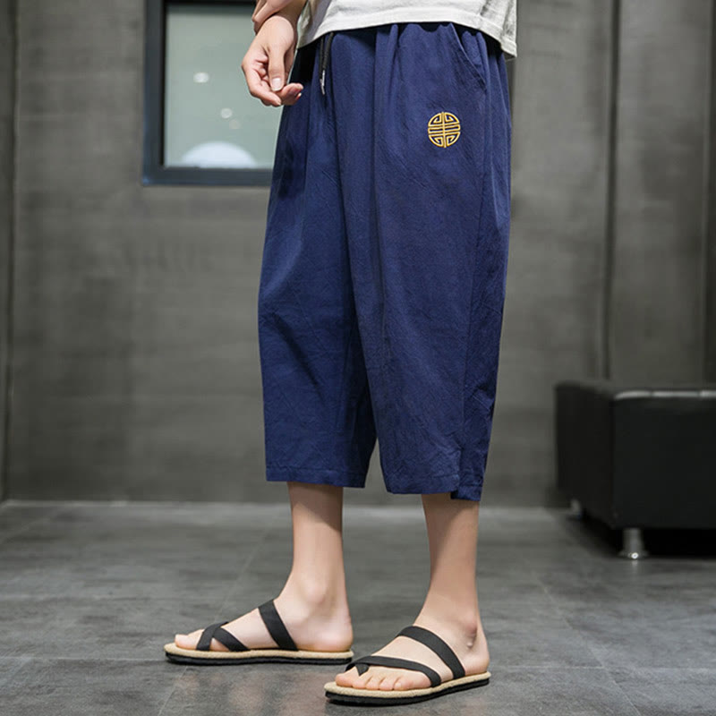 Pantalones cortos de lino con cordón y bolsillos de Buddha Stones para hombre, de verano - image 7