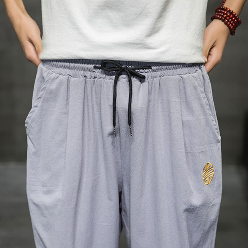 Pantalones cortos de lino con cordón y bolsillos de Buddha Stones para hombre, de verano - image 26