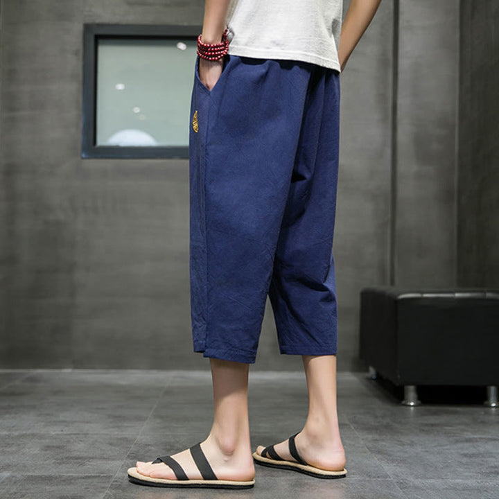 Pantalones cortos de lino con cordón y bolsillos de Buddha Stones para hombre, de verano - image 2