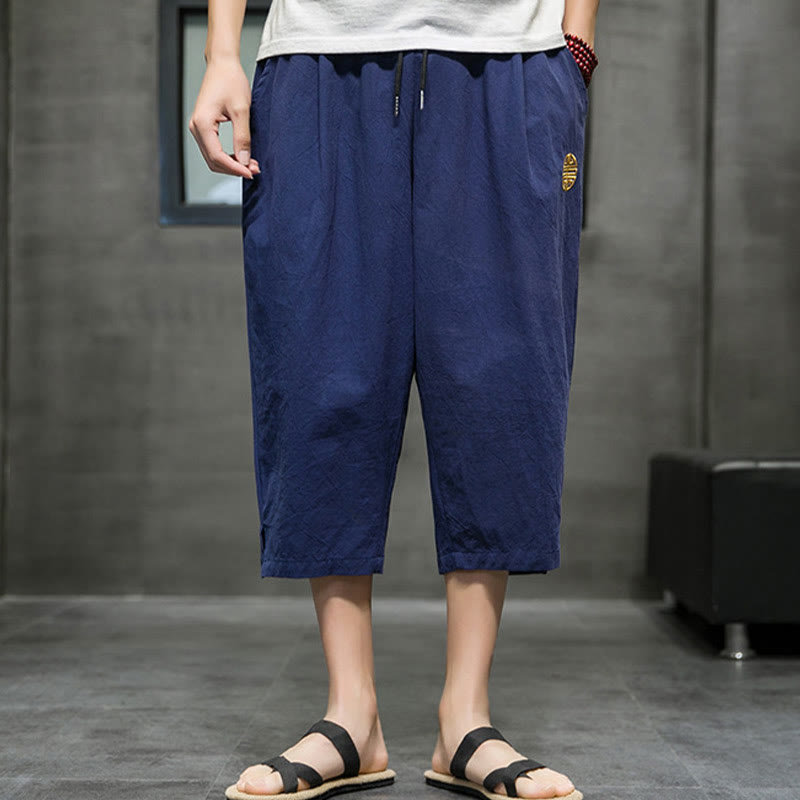 Pantalones cortos de lino con cordón y bolsillos de Buddha Stones para hombre, de verano - image 2