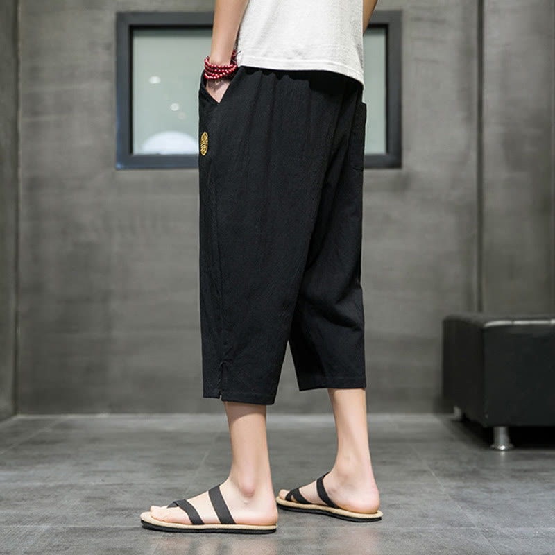 Pantalones cortos de lino con cordón y bolsillos de Buddha Stones para hombre, de verano - image 11
