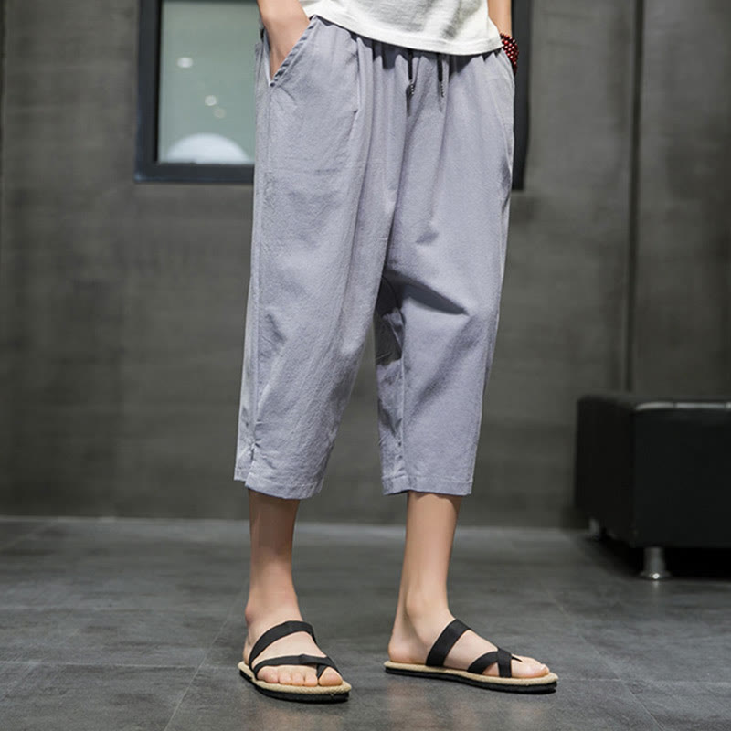 Pantalones cortos de lino con cordón y bolsillos de Buddha Stones para hombre, de verano - image 19