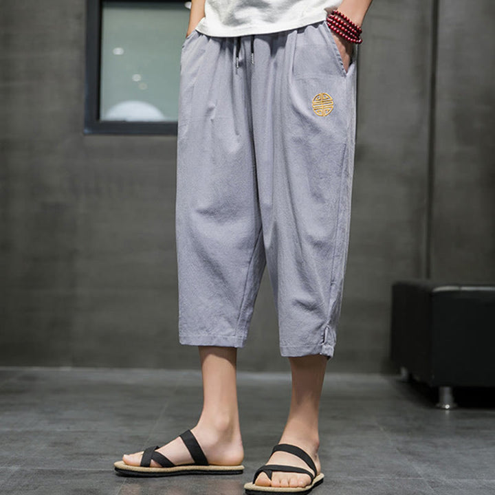 Pantalones cortos de lino con cordón y bolsillos de Buddha Stones para hombre, de verano - image 21
