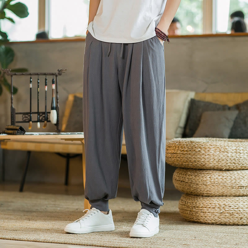 Pantalones de lino y algodón cónicos con bolsillos para hombre de verano de Buddha Stones - Gris oscuro - US/UK/AU48，EU58(5XL)  - image 0