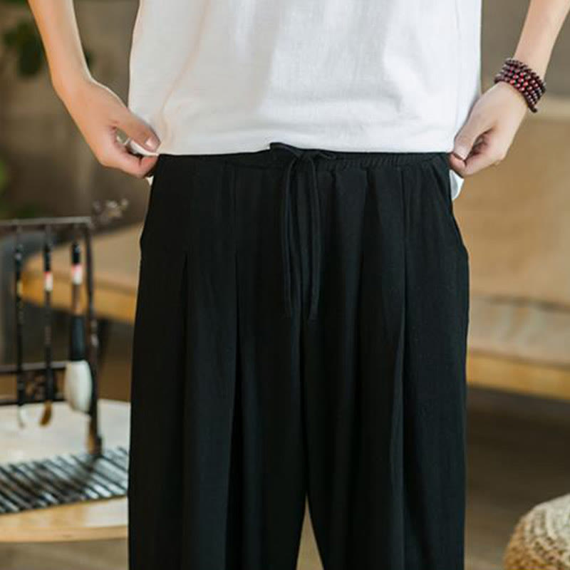 Pantalones de lino y algodón cónicos con bolsillos para hombre de verano de Buddha Stones - image 27