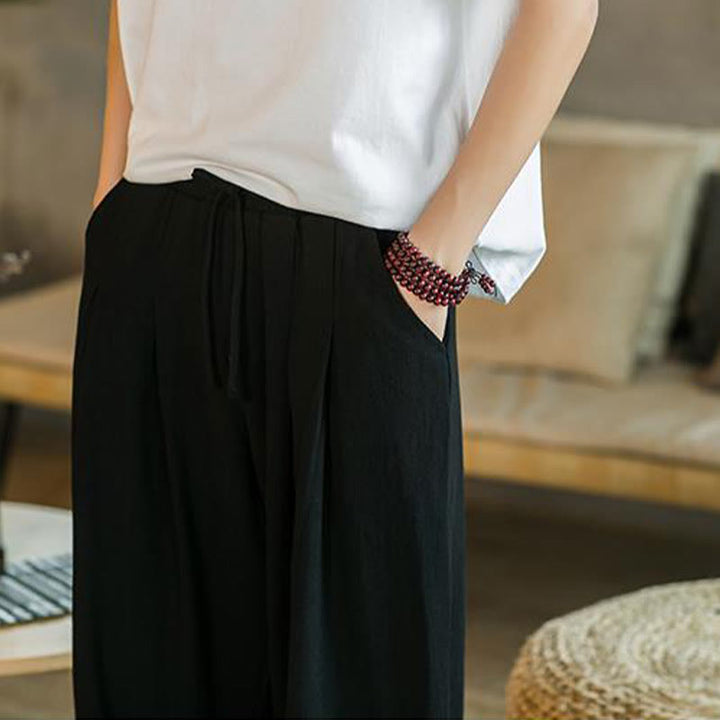 Pantalones de lino y algodón cónicos con bolsillos para hombre de verano de Buddha Stones - image 26