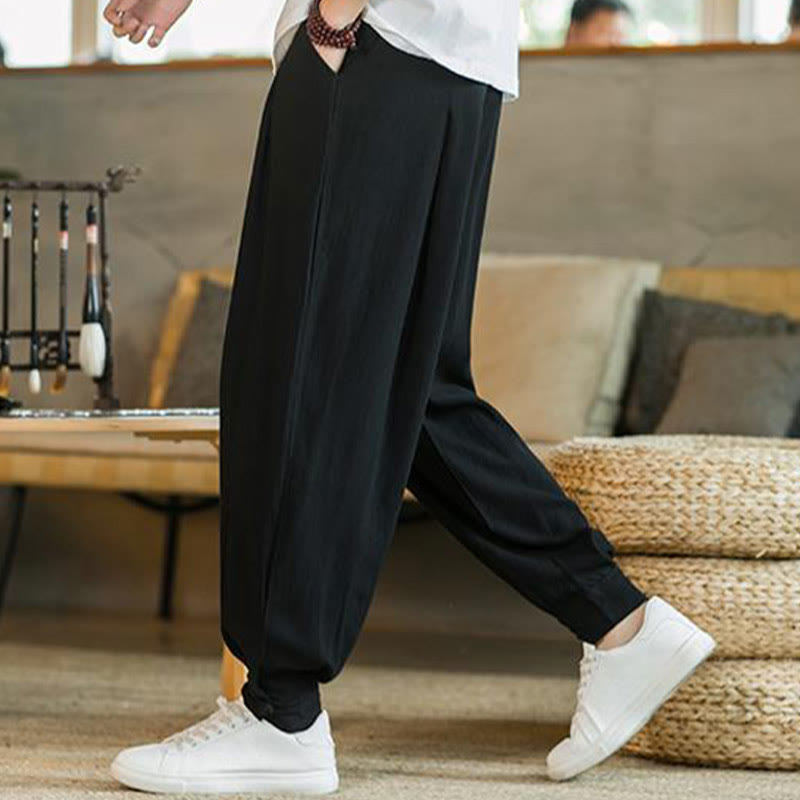 Pantalones de lino y algodón cónicos con bolsillos para hombre de verano de Buddha Stones - image 19