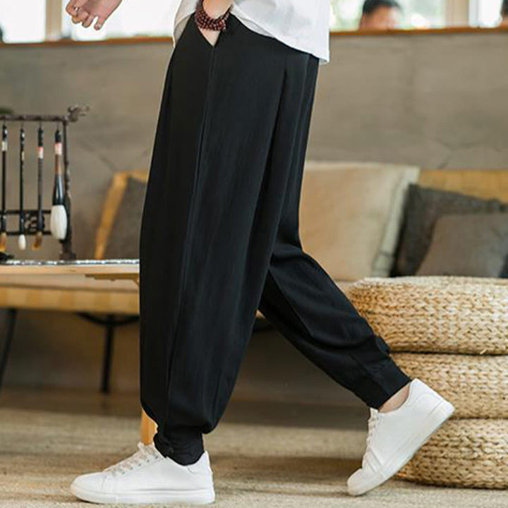 Pantalones de lino y algodón cónicos con bolsillos para hombre de verano de Buddha Stones - image 19