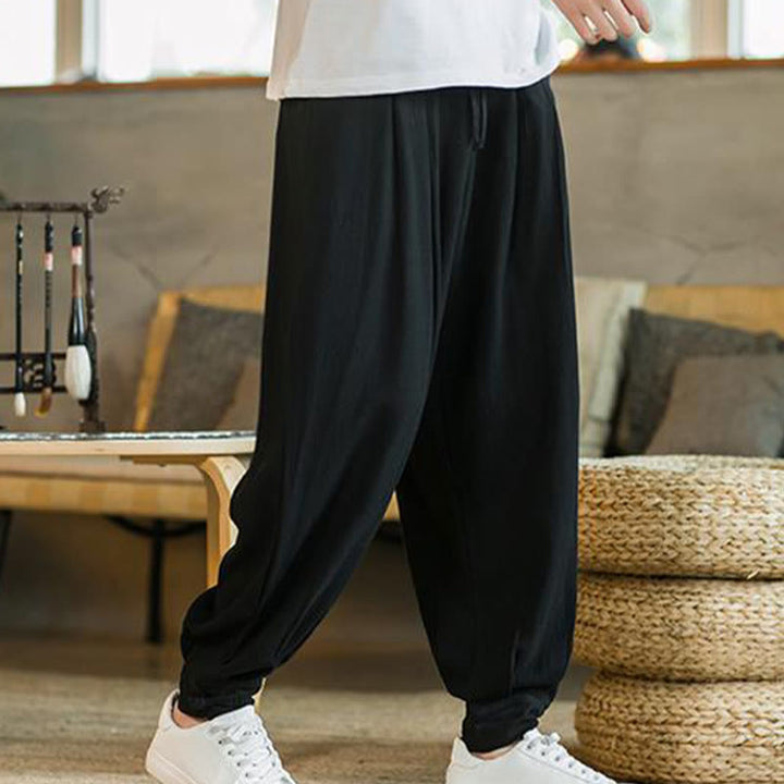 Pantalones de lino y algodón cónicos con bolsillos para hombre de verano de Buddha Stones - image 25