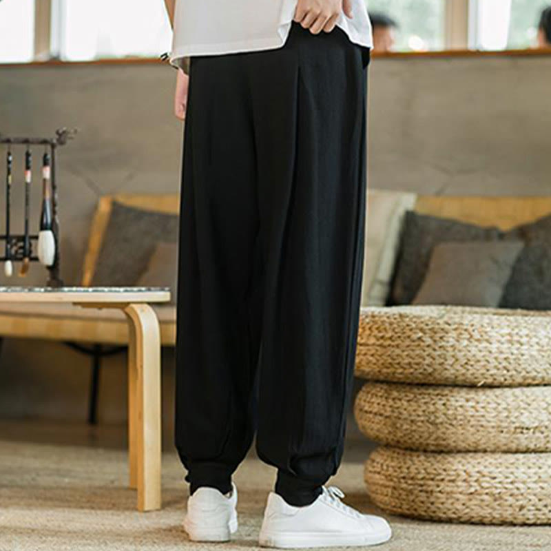 Pantalones de lino y algodón cónicos con bolsillos para hombre de verano de Buddha Stones - image 20
