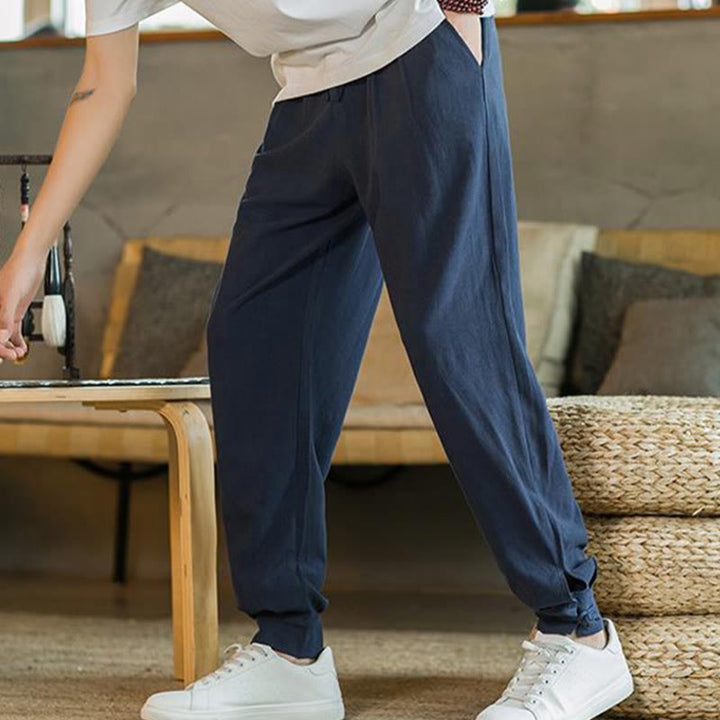 Pantalones de lino y algodón cónicos con bolsillos para hombre de verano de Buddha Stones - image 32
