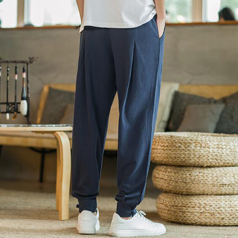 Pantalones de lino y algodón cónicos con bolsillos para hombre de verano de Buddha Stones - image 30