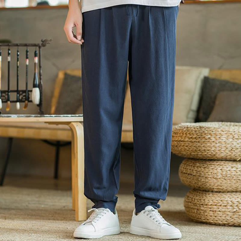 Pantalones de lino y algodón cónicos con bolsillos para hombre de verano de Buddha Stones - image 35