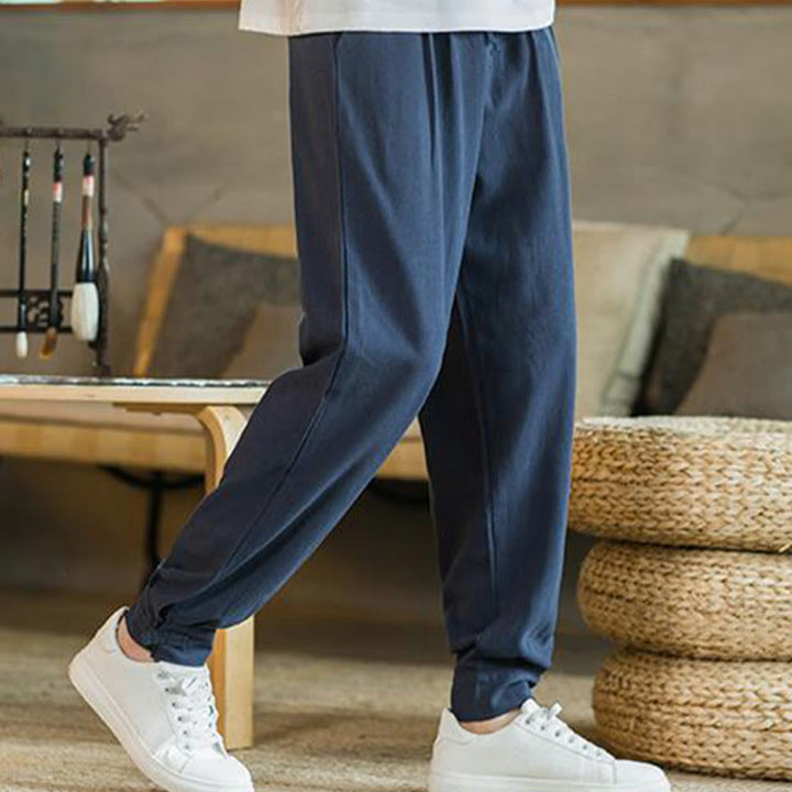 Pantalones de lino y algodón cónicos con bolsillos para hombre de verano de Buddha Stones - image 29