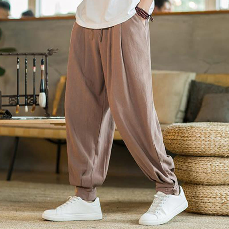 Pantalones de lino y algodón cónicos con bolsillos para hombre de verano de Buddha Stones - image 11