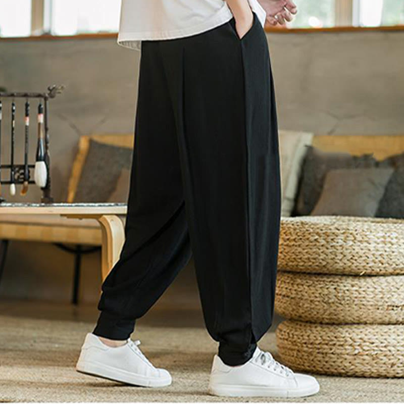 Pantalones de lino y algodón cónicos con bolsillos para hombre de verano de Buddha Stones - image 21