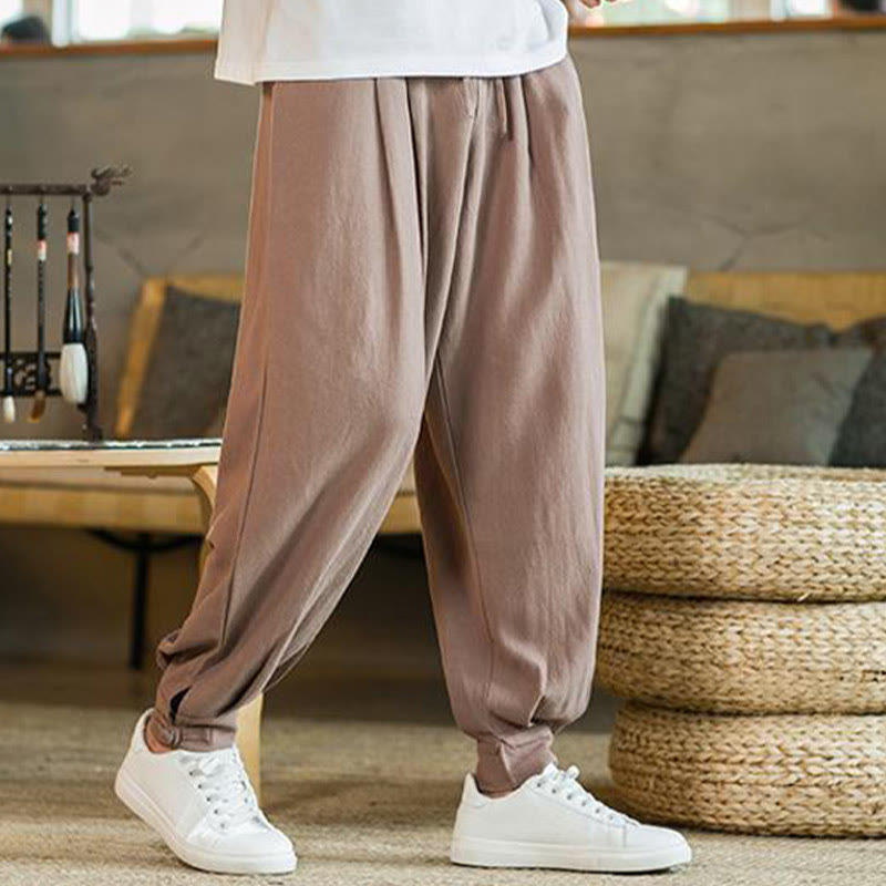 Pantalones de lino y algodón cónicos con bolsillos para hombre de verano de Buddha Stones - image 15