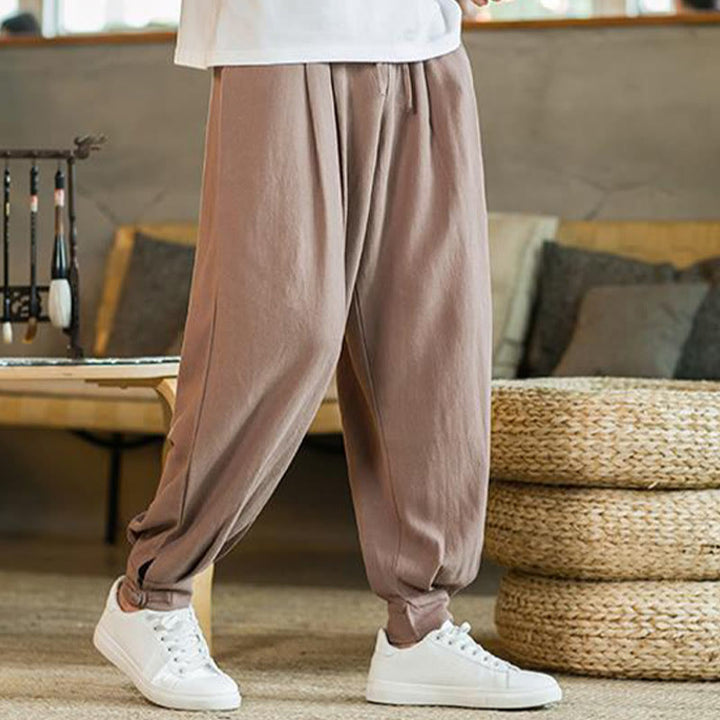 Pantalones de lino y algodón cónicos con bolsillos para hombre de verano de Buddha Stones - image 15