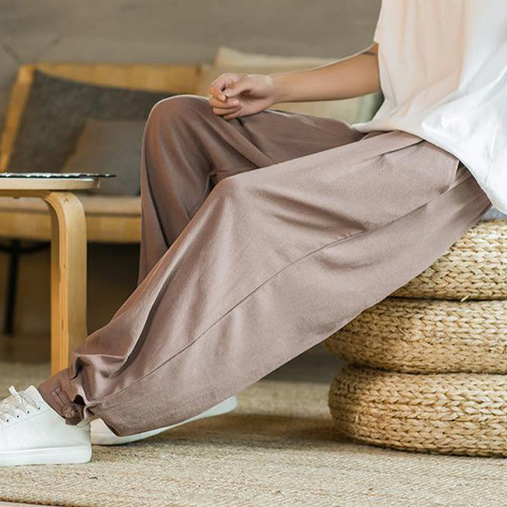Pantalones de lino y algodón cónicos con bolsillos para hombre de verano de Buddha Stones - image 14