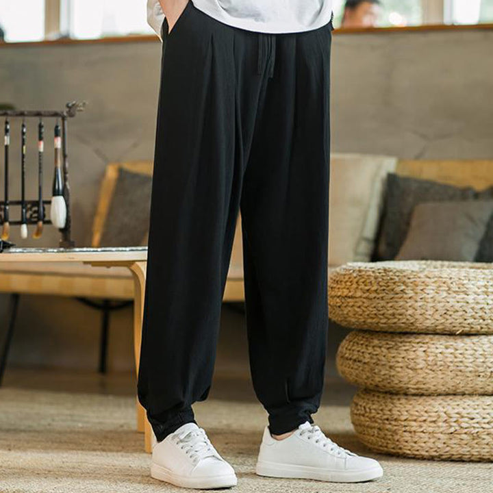 Pantalones de lino y algodón cónicos con bolsillos para hombre de verano de Buddha Stones - image 24