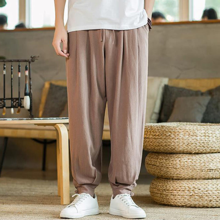 Pantalones de lino y algodón cónicos con bolsillos para hombre de verano de Buddha Stones - image 16