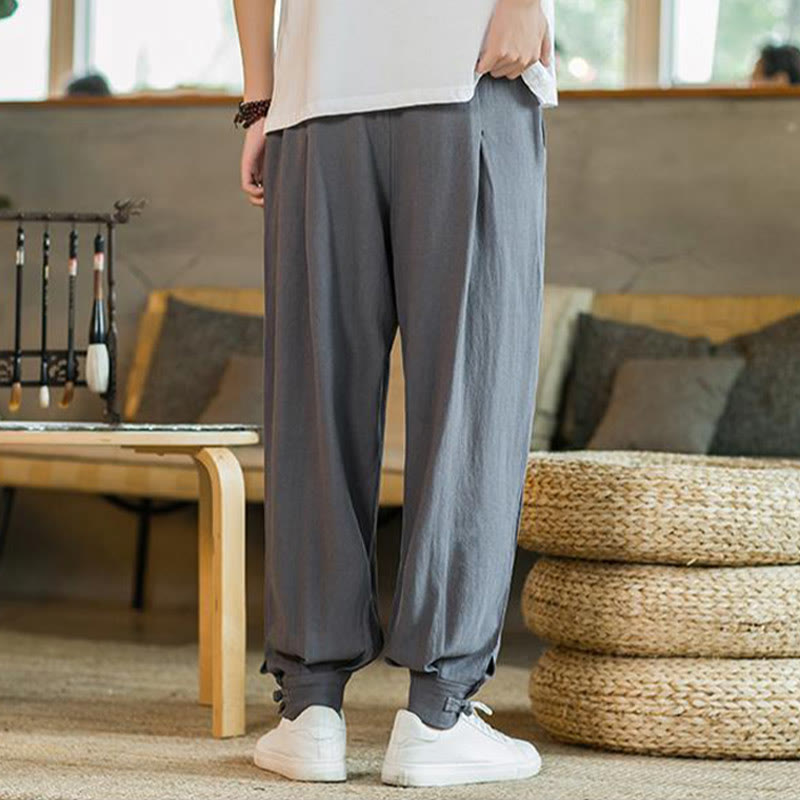 Pantalones de lino y algodón cónicos con bolsillos para hombre de verano de Buddha Stones - image 2