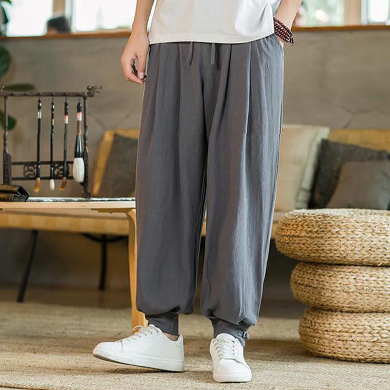 Pantalones de lino y algodón cónicos con bolsillos para hombre de verano de Buddha Stones - image 9