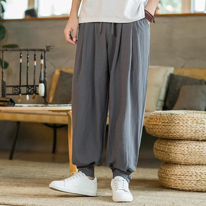 Pantalones de lino y algodón cónicos con bolsillos para hombre de verano de Buddha Stones - image 9
