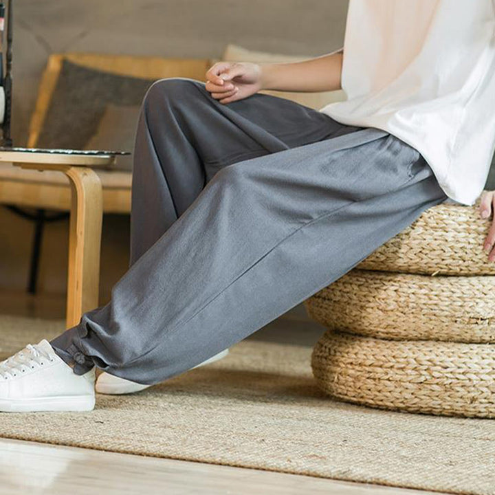 Pantalones de lino y algodón cónicos con bolsillos para hombre de verano de Buddha Stones - image 4