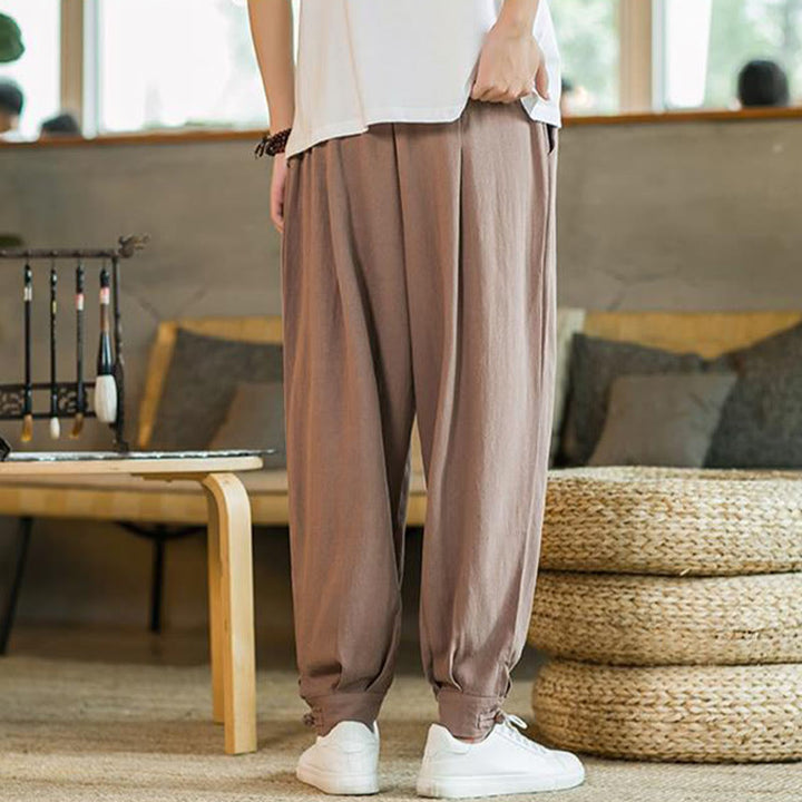 Pantalones de lino y algodón cónicos con bolsillos para hombre de verano de Buddha Stones - image 12