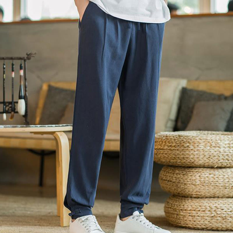 Pantalones de lino y algodón cónicos con bolsillos para hombre de verano de Buddha Stones - image 36