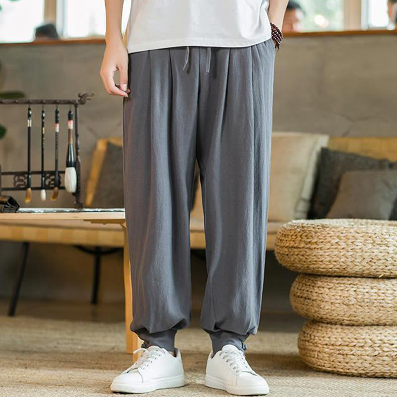 Pantalones de lino y algodón cónicos con bolsillos para hombre de verano de Buddha Stones - image 6