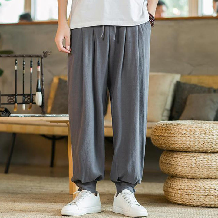 Pantalones de lino y algodón cónicos con bolsillos para hombre de verano de Buddha Stones - image 6