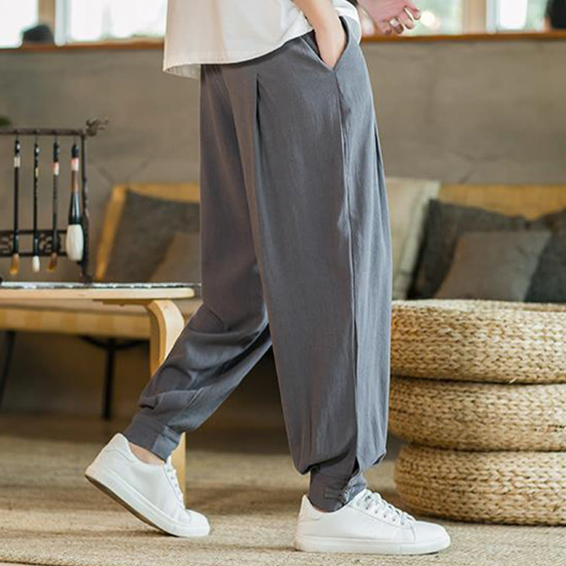 Pantalones de lino y algodón cónicos con bolsillos para hombre de verano de Buddha Stones - image 8