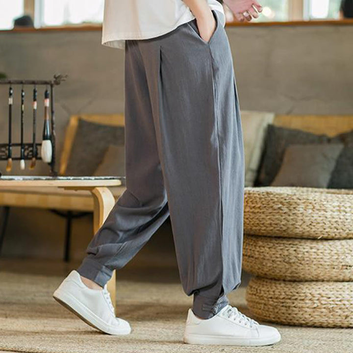 Pantalones de lino y algodón cónicos con bolsillos para hombre de verano de Buddha Stones - image 8
