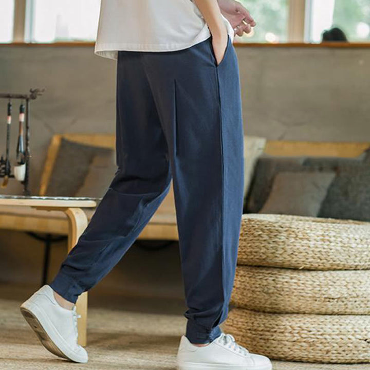 Pantalones de lino y algodón cónicos con bolsillos para hombre de verano de Buddha Stones - image 34