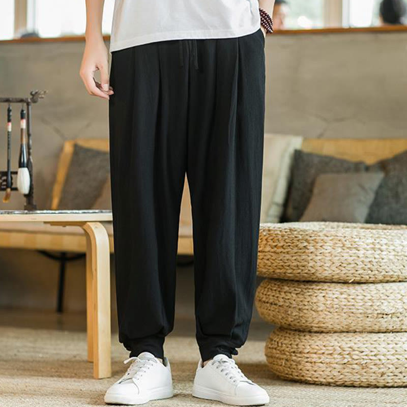 Pantalones de lino y algodón cónicos con bolsillos para hombre de verano de Buddha Stones - image 23