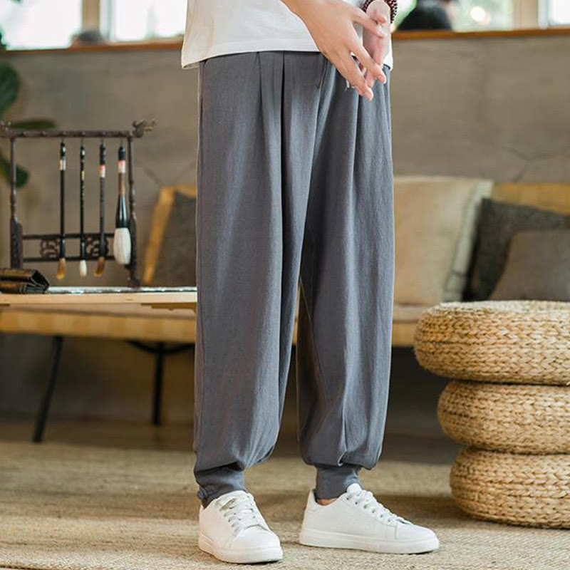 Pantalones de lino y algodón cónicos con bolsillos para hombre de verano de Buddha Stones - image 7