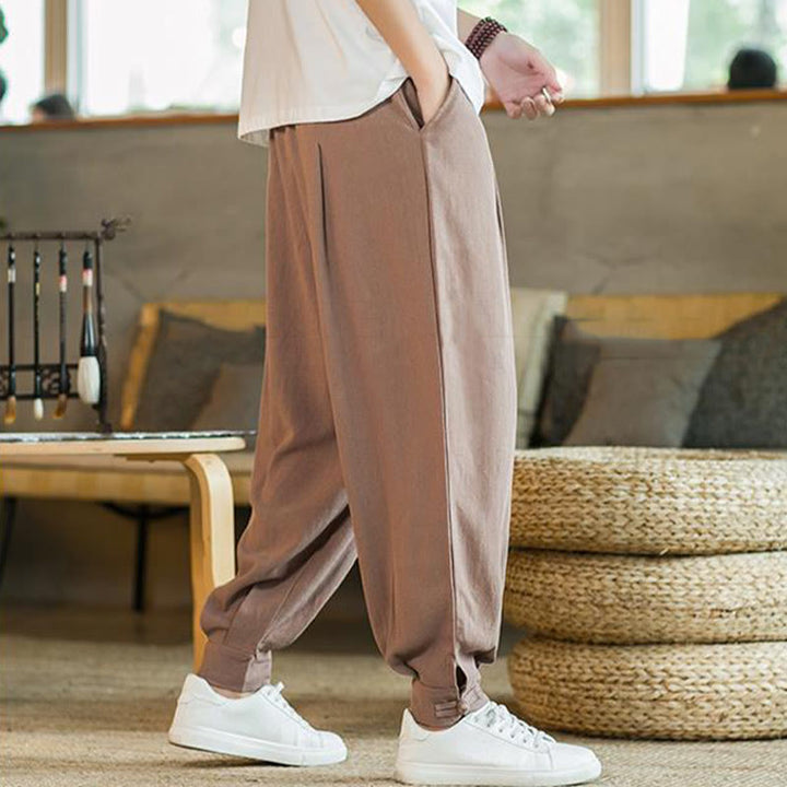 Pantalones de lino y algodón cónicos con bolsillos para hombre de verano de Buddha Stones - image 13
