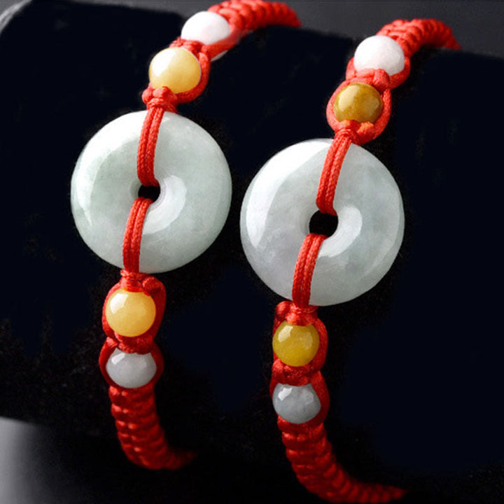 Pulsera de cuerda roja de la suerte con jade y broche de paz de Buddha Stones