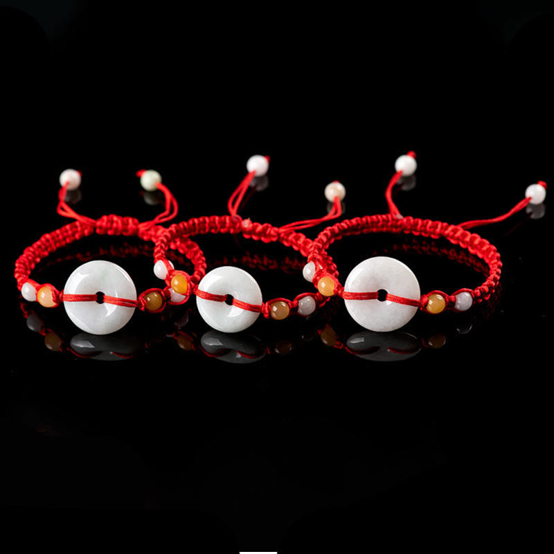 Pulsera de cuerda roja de la suerte con jade y broche de paz de Buddha Stones