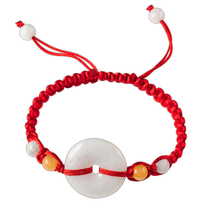 Pulsera de cuerda roja de la suerte con jade y broche de paz de Buddha Stones
