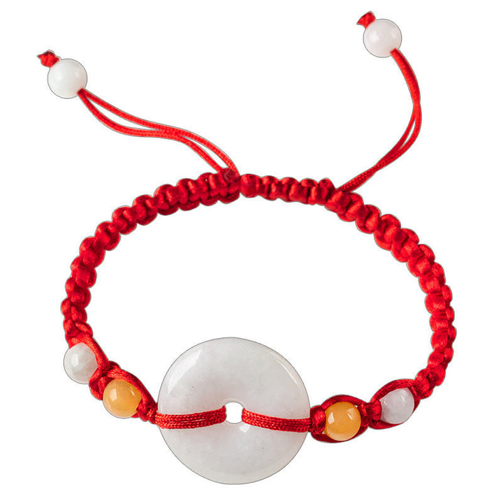Pulsera de cuerda roja de la suerte con jade y broche de paz de Buddha Stones