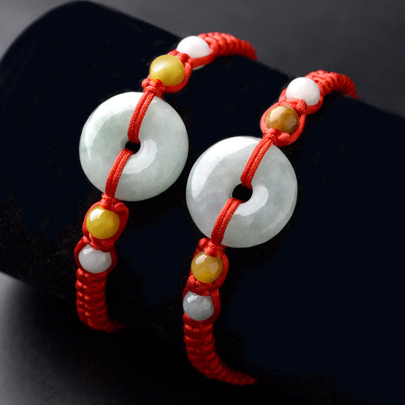 Pulsera de cuerda roja de la suerte con jade y broche de paz de Buddha Stones