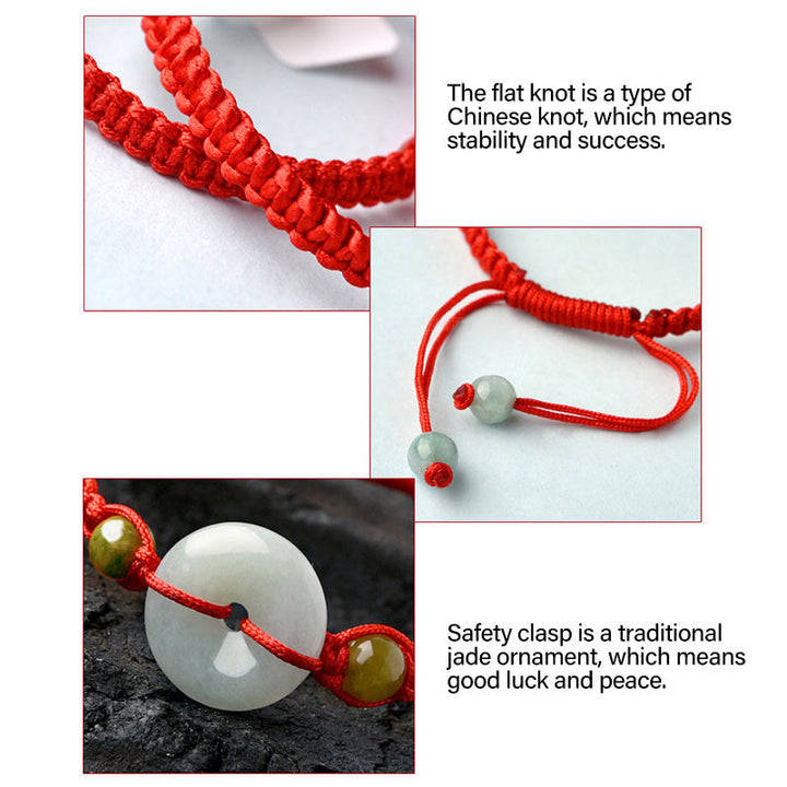 Pulsera de cuerda roja de la suerte con jade y broche de paz de Buddha Stones