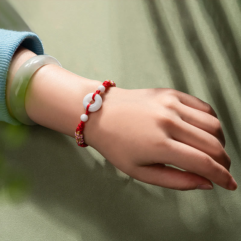 Buddha Stones Pulsera de Cuerda Roja con Jade de Suerte y Abundancia
