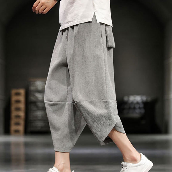 Buddha Stones Pantalones cortos de verano para hombre de algodón y lino con bolsillos - image 7