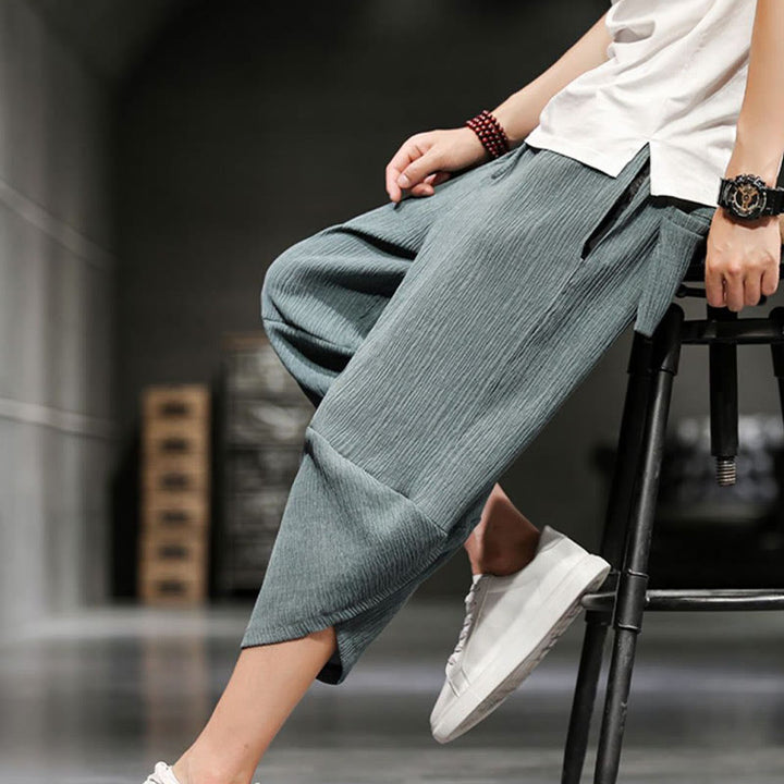 Buddha Stones Pantalones cortos de verano para hombre de algodón y lino con bolsillos - image 13